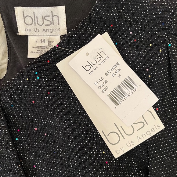 BLUSH by US Angels "Faux Wrapknit dress in Black Sparkle" NWT - Picture 2 of 4